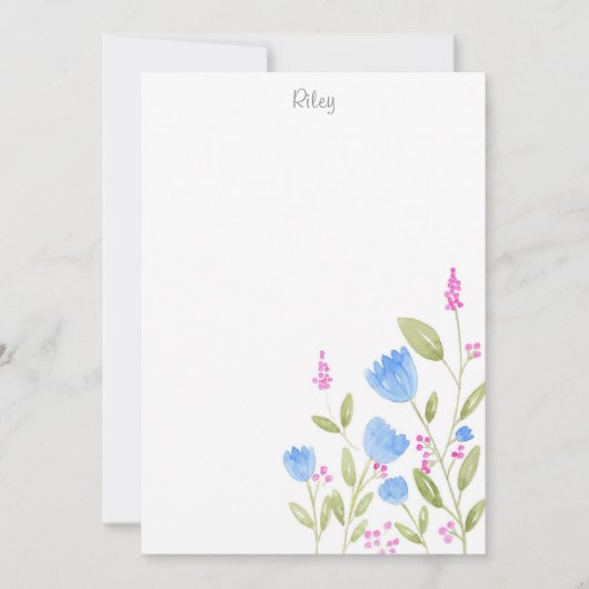 '青い花とピンクの果実'水色 ノートカード (正面)