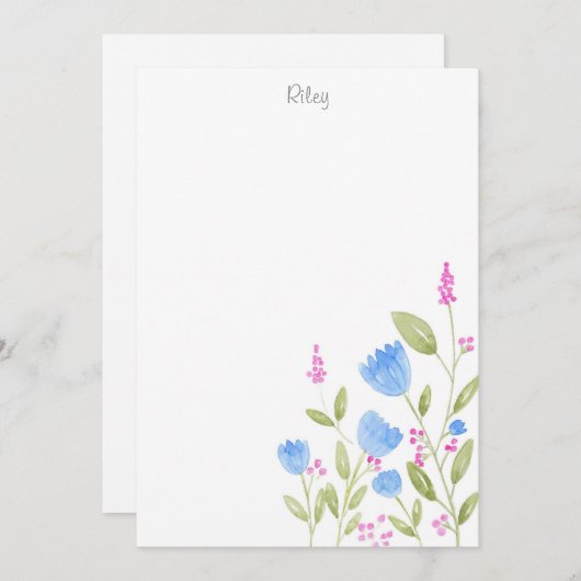 '青い花とピンクの果実'水色 ノートカード (正面/裏面)