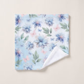 青い花とピンクの蝶 バスタオルセット (ウォッシュタオル)