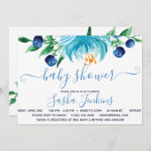 青い花とブルーベリー赤ちゃんシャワー 招待状 (正面/裏面)
