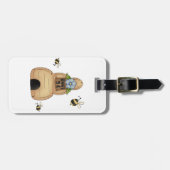 青い花とミツバチが咲くミツバチの巣箱 ラゲッジタグ (正面横)