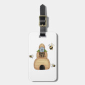 青い花とミツバチが咲くミツバチの巣箱 ラゲッジタグ (正面縦)