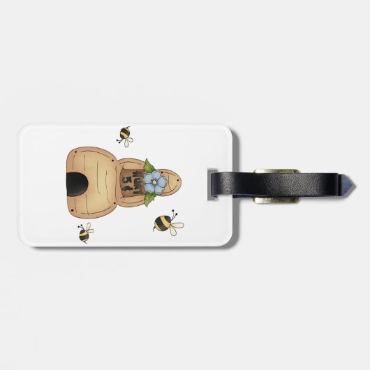 青い花とミツバチが咲くミツバチの巣箱 ラゲッジタグ (裏面横)