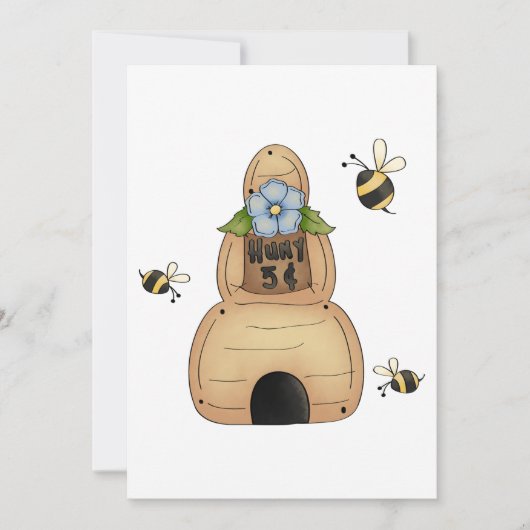 青い花とミツバチが咲くミツバチの巣箱 招待状 (正面)