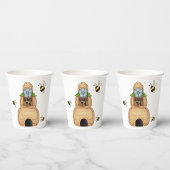 青い花とミツバチが咲くミツバチの巣箱 紙コップ