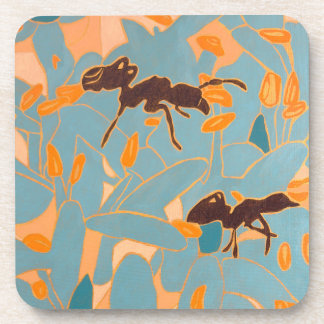 青い花と共にいるアリ オーストラリアのフローラ コースター