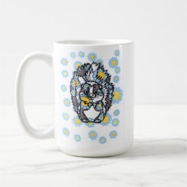 青い花と可愛いスカンクの陶器コーヒーマグ コーヒーマグカップ