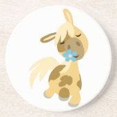 青い花と可愛い漫画ポニーコースター コースター (正面)