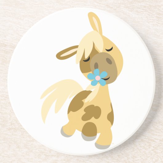 青い花と可愛い漫画ポニーコースター コースター (正面)