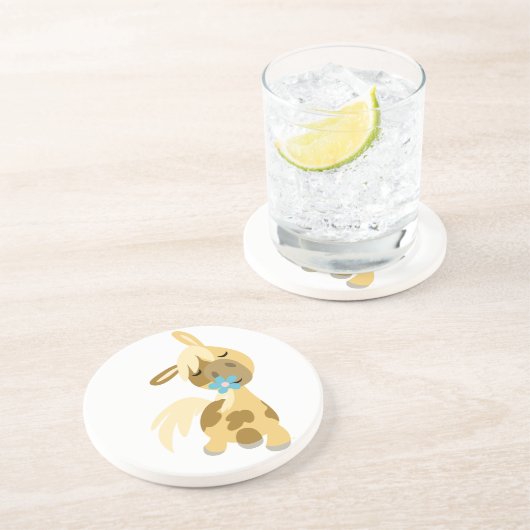 青い花と可愛い漫画ポニーコースター コースター (側面)