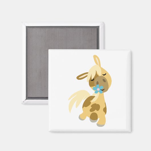 青い花と可愛い漫画ポニーマグネット マグネット (正面/裏面)