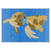 青い花と可愛い漫画ポニー切り盤 カッティングボード (正面)