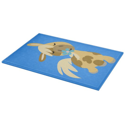 青い花と可愛い漫画ポニー切り盤 カッティングボード (角)