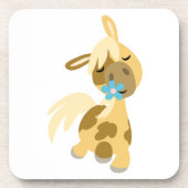 青い花と可愛らしい漫画のポニーコースターセット コースター (正面)