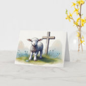 青い花と子羊イースター カード (黄色い花)