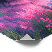 青い花と川のそばの桜の木 ポスター (角)