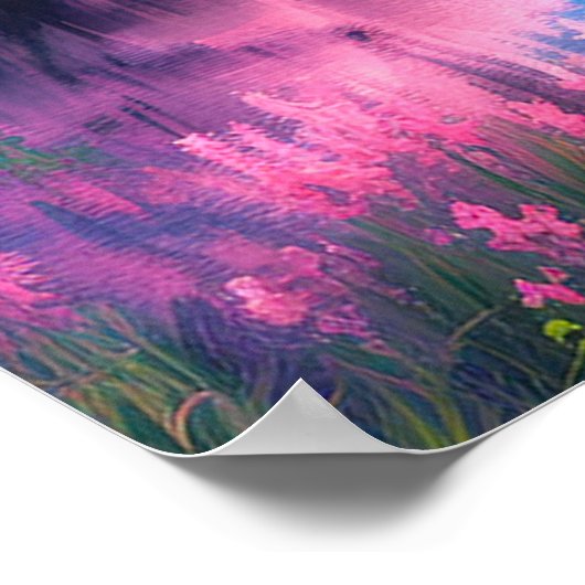 青い花と川のそばの桜の木 ポスター (角)