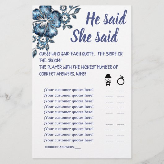 青い花と彼は彼女はシャワーのゲームカードを言った チラシ (正面)