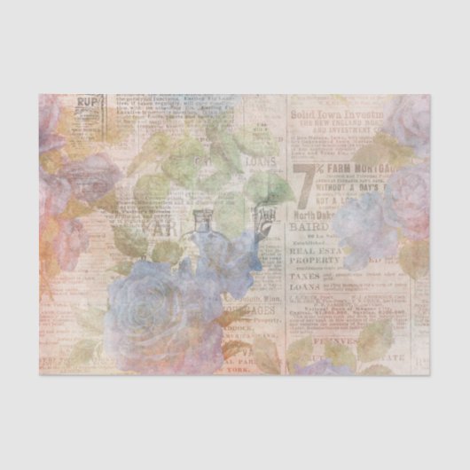 青い花と新聞社のエフェメラ 薄葉紙 (正面)