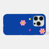 青い花と水玉模様 iPhoneケース (裏面横)