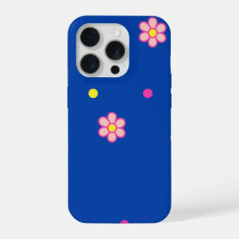 青い花と水玉模様 iPhone 15 PROケース