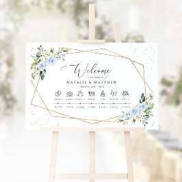 青い花と白い花の結婚式タイムライン ポスター