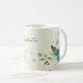 青い花と白い花 緑の葉 コーヒーマグカップ (正面右)