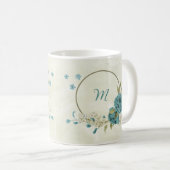 青い花と白い花 緑の葉 コーヒーマグカップ (正面右)