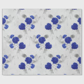 青い花と白葉色の ラッピングペーパー (フラット)