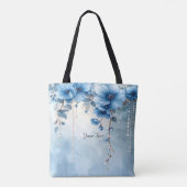 青い花と真珠のトートバッグ トートバッグ (裏面)