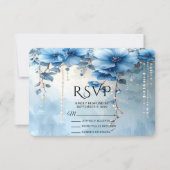 青い花と真珠のRSVPカード 出欠カード (正面)