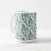 青い花と緑の葉の小枝 コーヒーマグカップ (正面左)