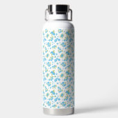 青い花と緑の黄色の白い背景 ウォーターボトル (背面)