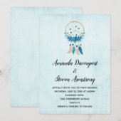 青い花と羽根のドリームキャッチャー ウェディング 招待状 (正面/裏面)
