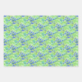 青い花と草の自然アートパターン ラッピングペーパーシート (正面)