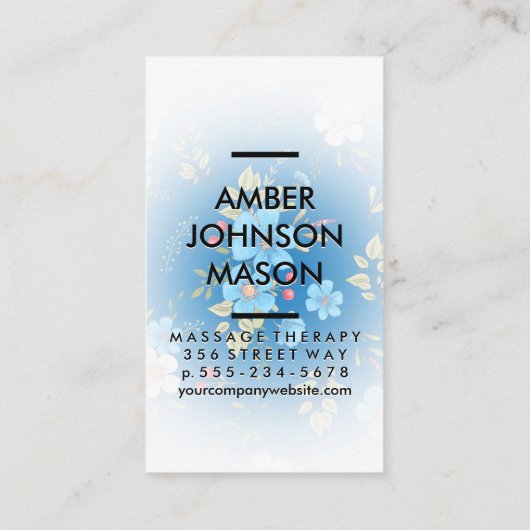 青い花と葉花飾り 名刺 (裏面)