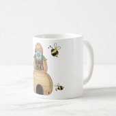青い花と蜂のあるハチミツの巣 コーヒーマグカップ (正面右)