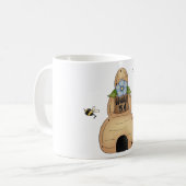 青い花と蜂のあるハチミツの巣 コーヒーマグカップ (正面左)