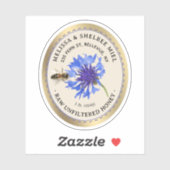 青い花と蜂の防水ラベルの金ゴールド 縁ど シール (シート)