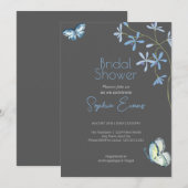 青い花と蝶のグレイの結婚前お披露目会 招待状 (正面/裏面)