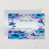 青い花と蝶のテーブルプレイスカード 招待状 (正面/裏面)
