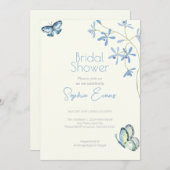青い花と蝶イエローブライダルシャワー 招待状 (正面/裏面)