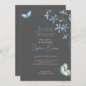 青い花と蝶グレーブライダルシャワー 招待状 (正面/裏面)