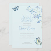 青い花と蝶ブルーブライダルシャワー 招待状 (正面/裏面)