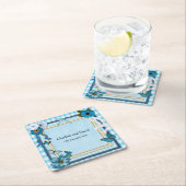 青い花と蝶 スクエアペーパーコースター (インサイチュ)