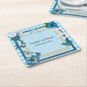 青い花と蝶 スクエアペーパーコースター (アングル)