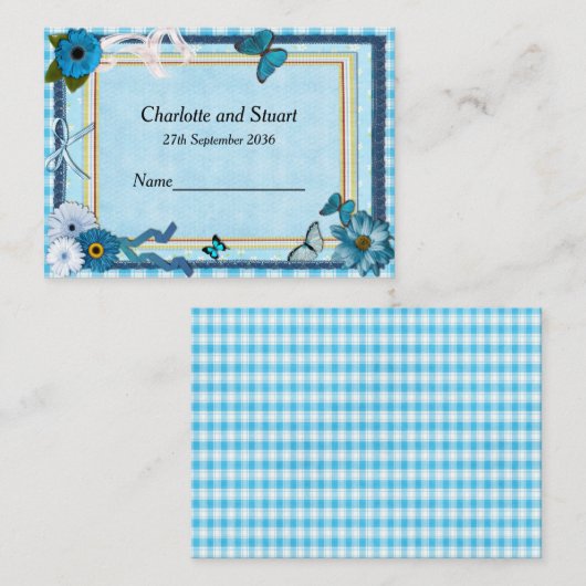 青い花と蝶 プレイスカード (正面/裏面)