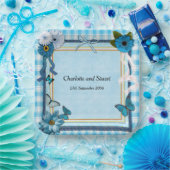 青い花と蝶 ペーパープレート (パーティー)