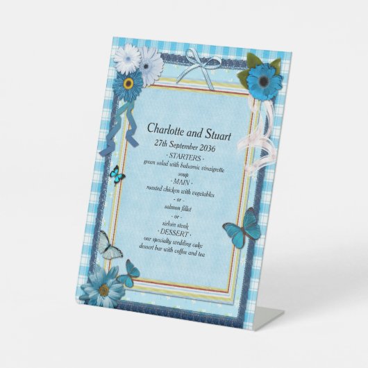 青い花と蝶 台座サイン (正面)