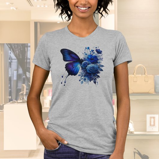 青い花と蝶 Tシャツ